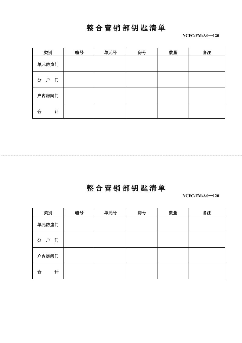 促销管理-092整合营销部钥匙清单