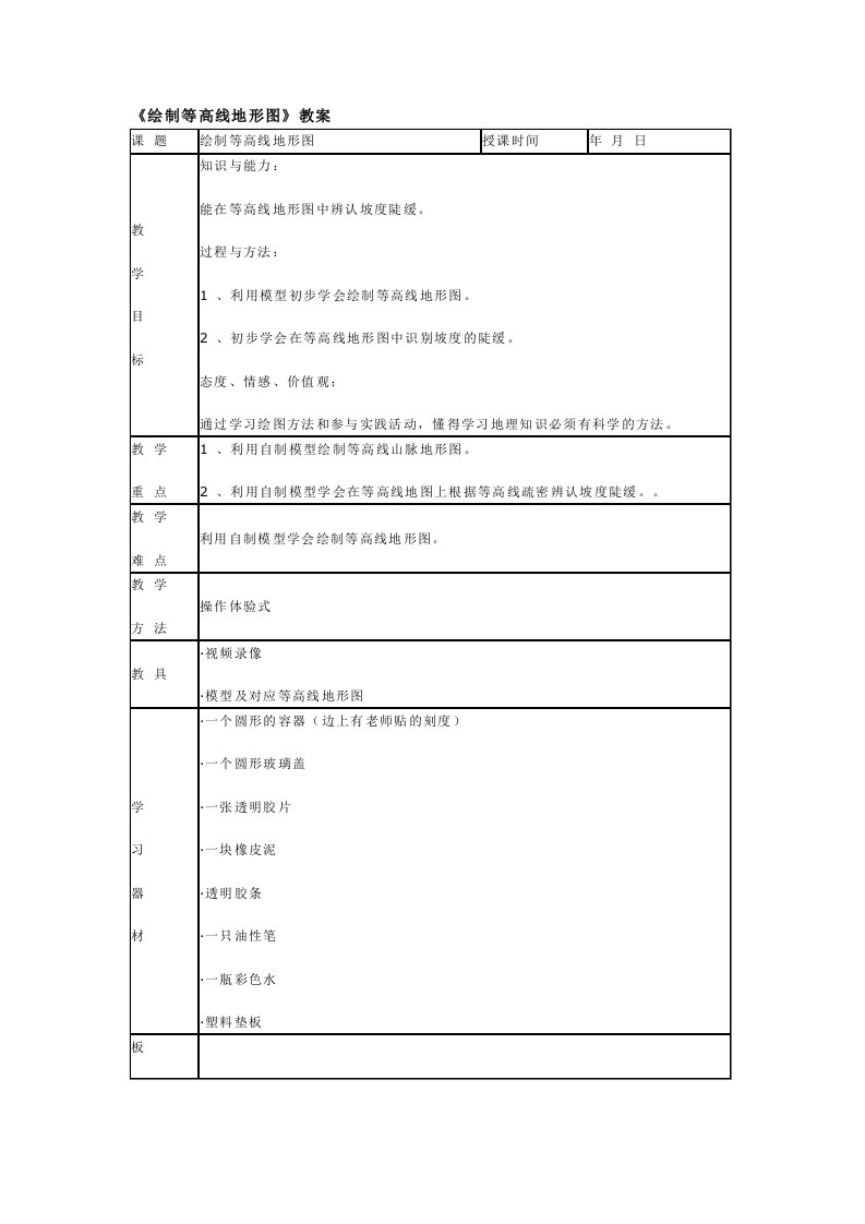 绘制等高线地形图教案