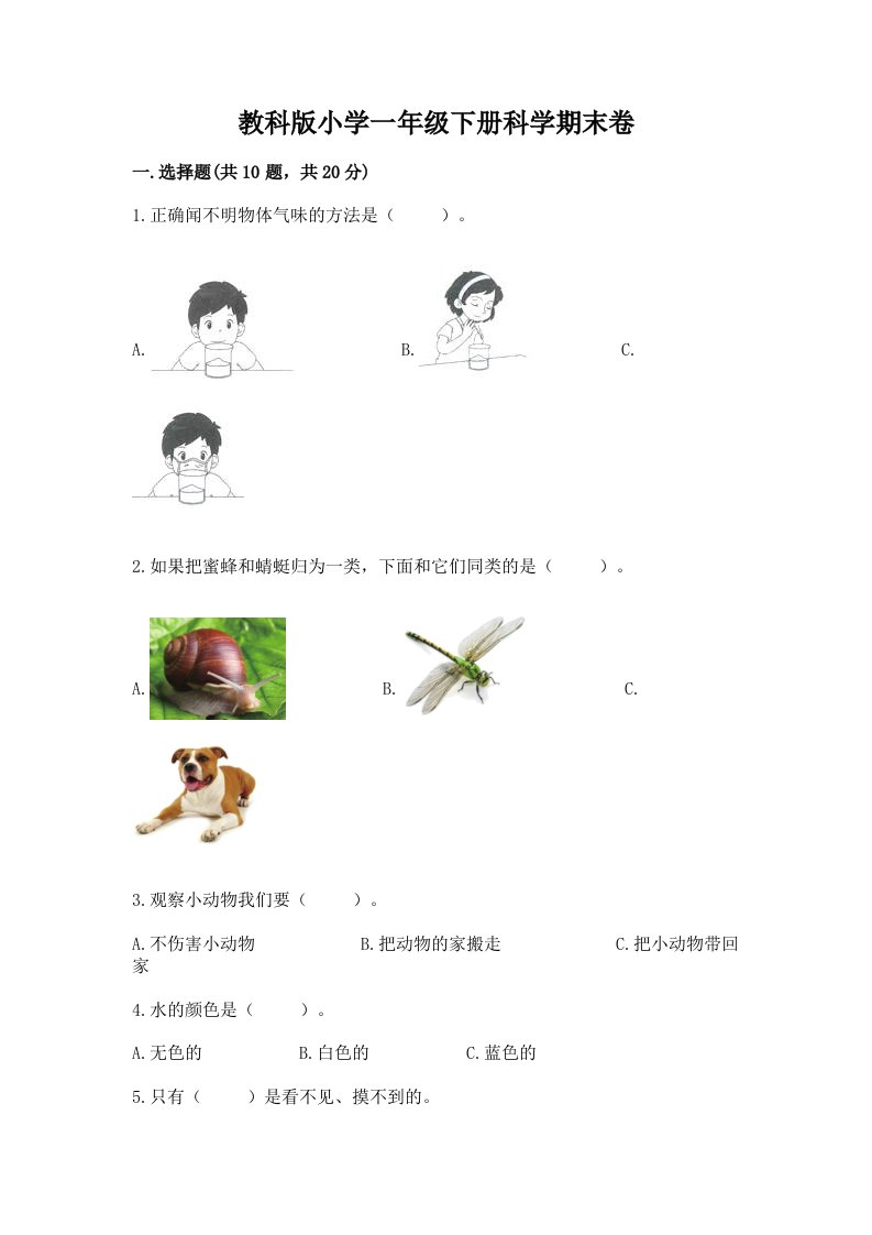 教科版小学一年级下册科学期末卷含答案（典型题）