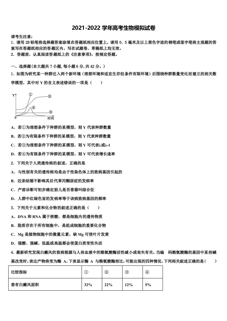 2022届广东省揭阳市揭东区高三3月份第一次模拟考试生物试卷含解析