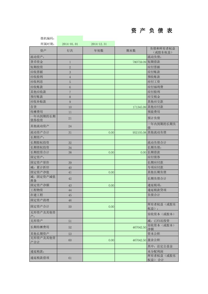 资产负债表(自动生成)模板