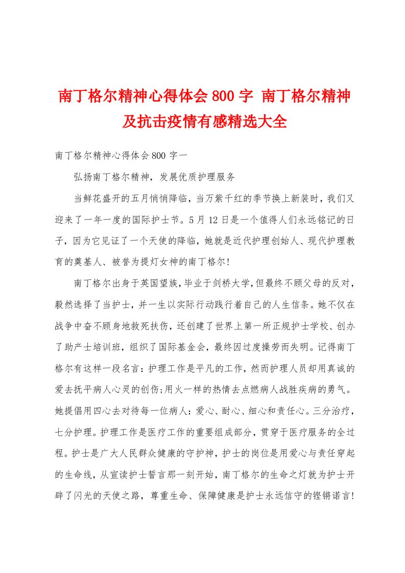 南丁格尔精神心得体会800字