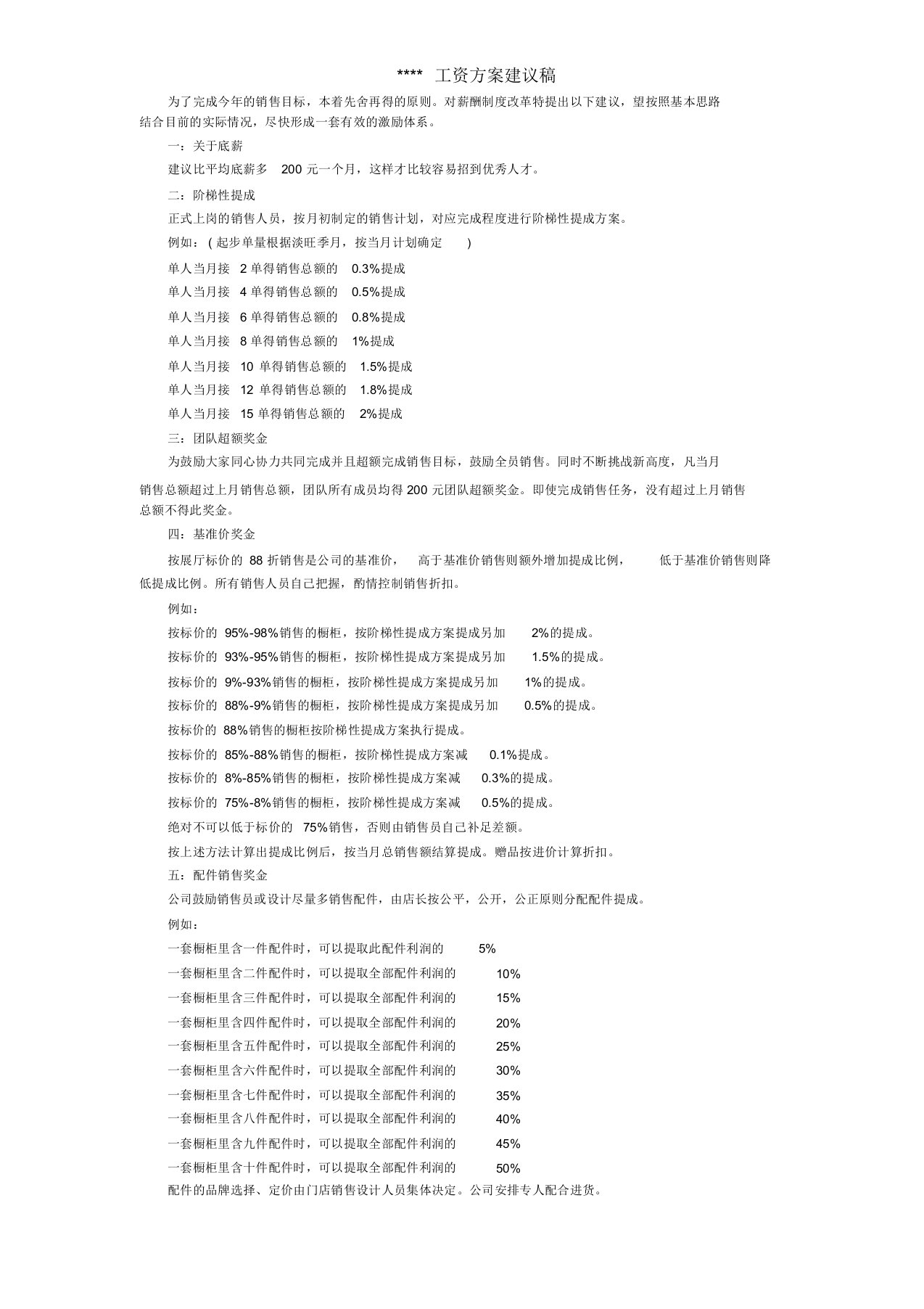 橱柜销售公司人员工资方案