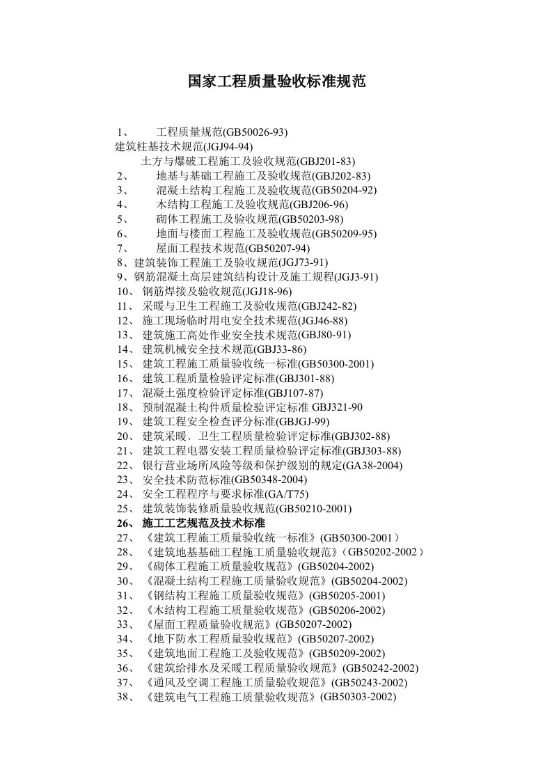 国家工程质量验收标准规范、工程技术组织设计