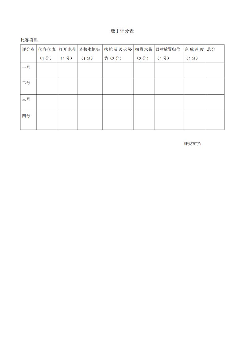 消防栓器材使用选手评分表