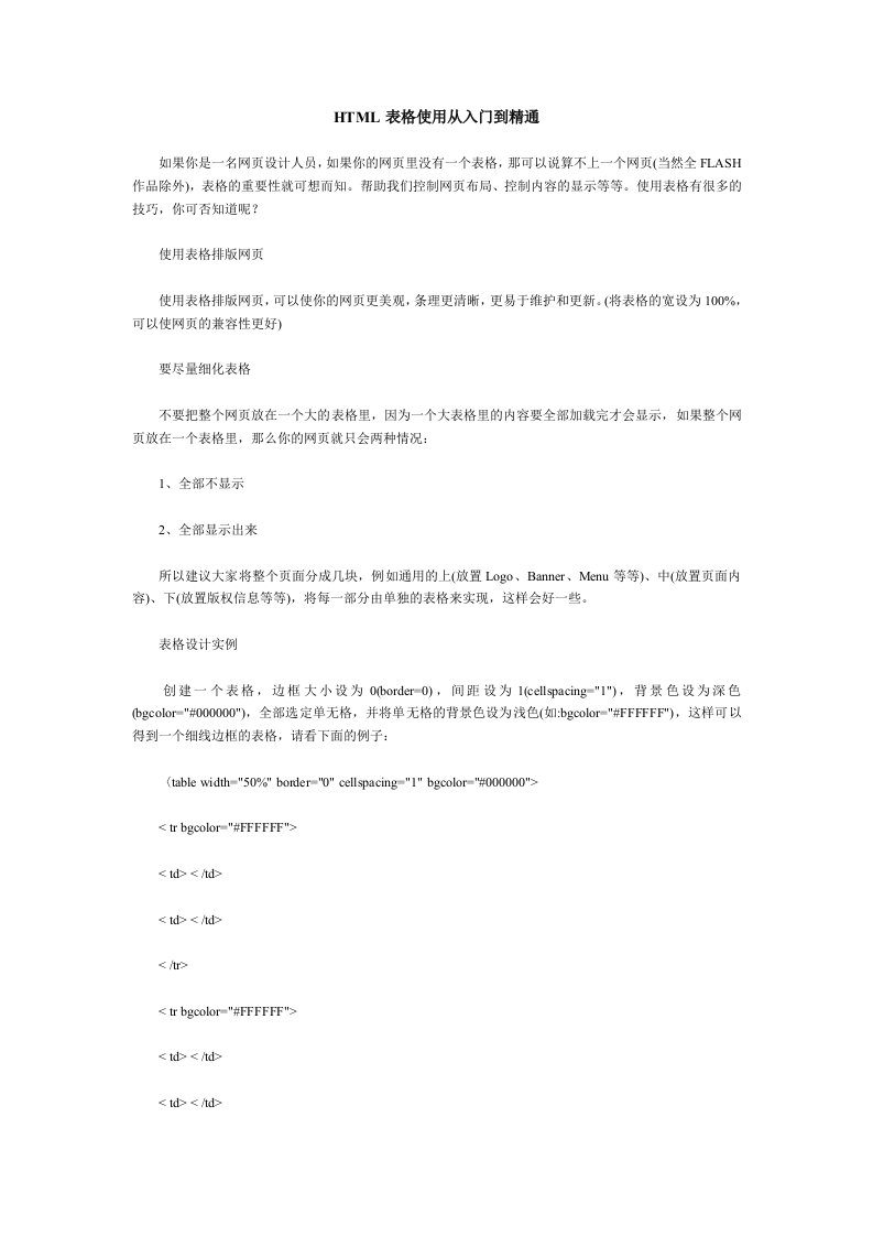 HTML表格使用从入门到精通