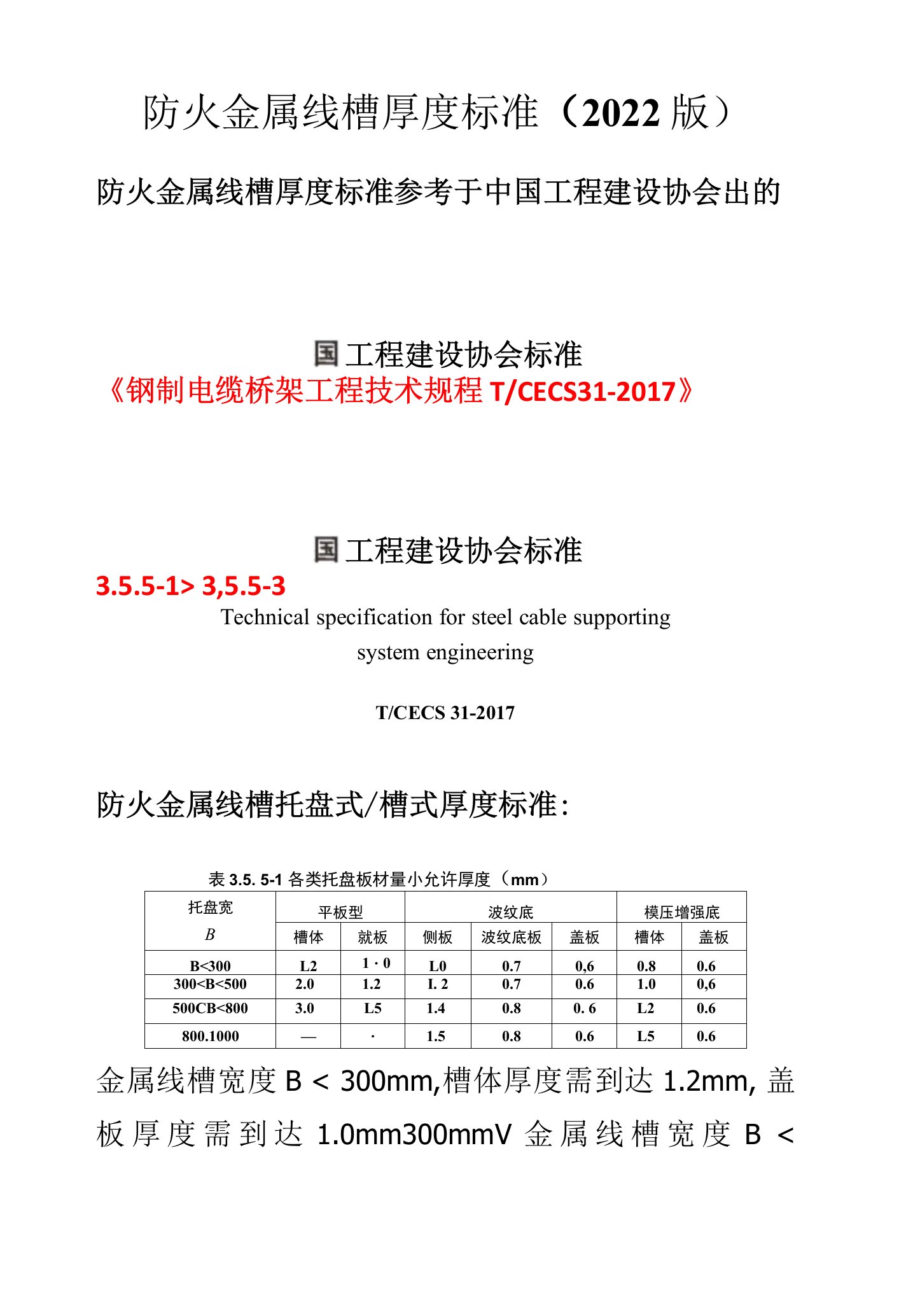 防火金属线槽厚度标准（2022版）