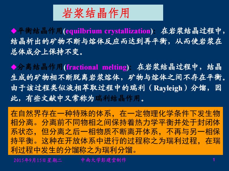 元素地化作业：岩浆作用中微量元素分配定量模型推导—中南大学地球化学课件