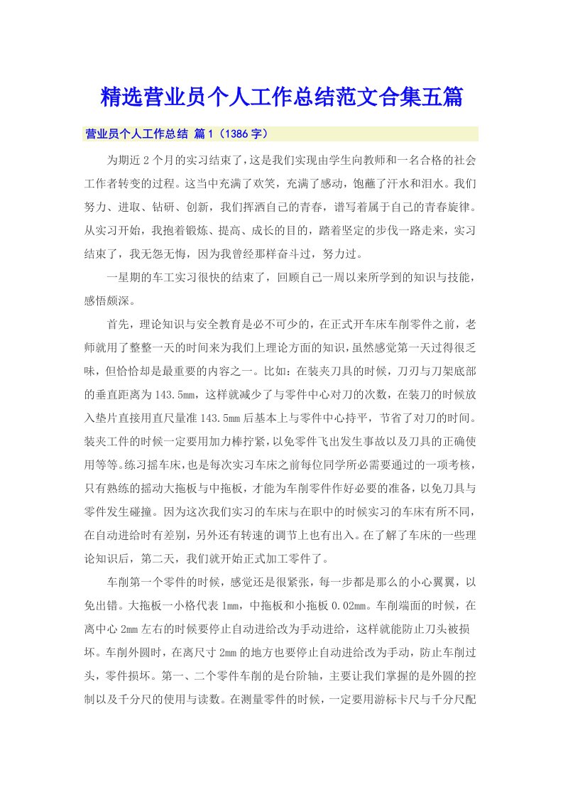 精选营业员个人工作总结范文合集五篇