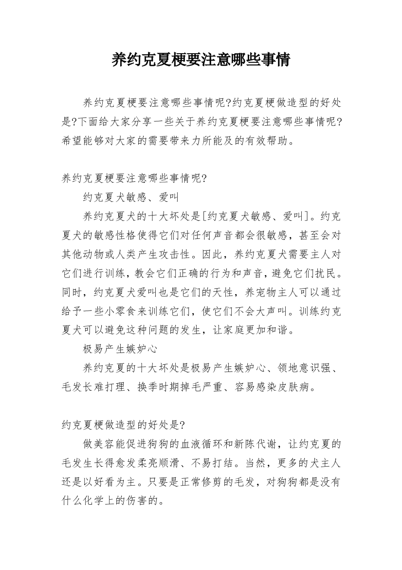 养约克夏梗要注意哪些事情