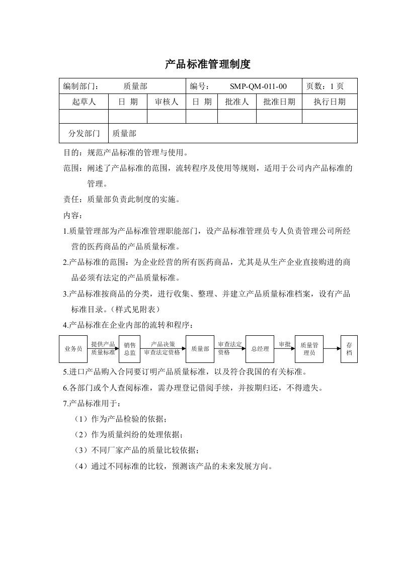 产品标准管理制度