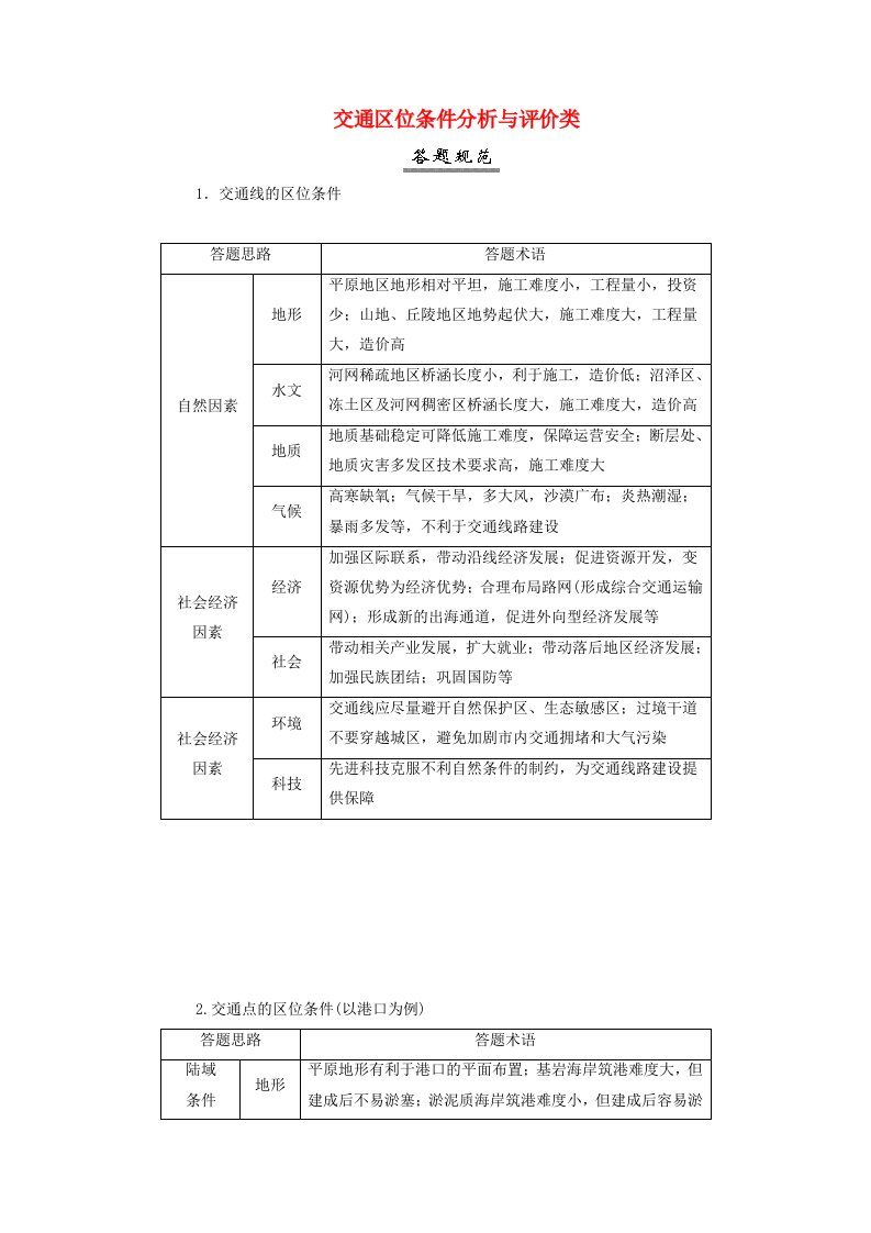 2025届高考地理一轮总复习特色专题23指导答题规范7交通区位条件分析与评价类