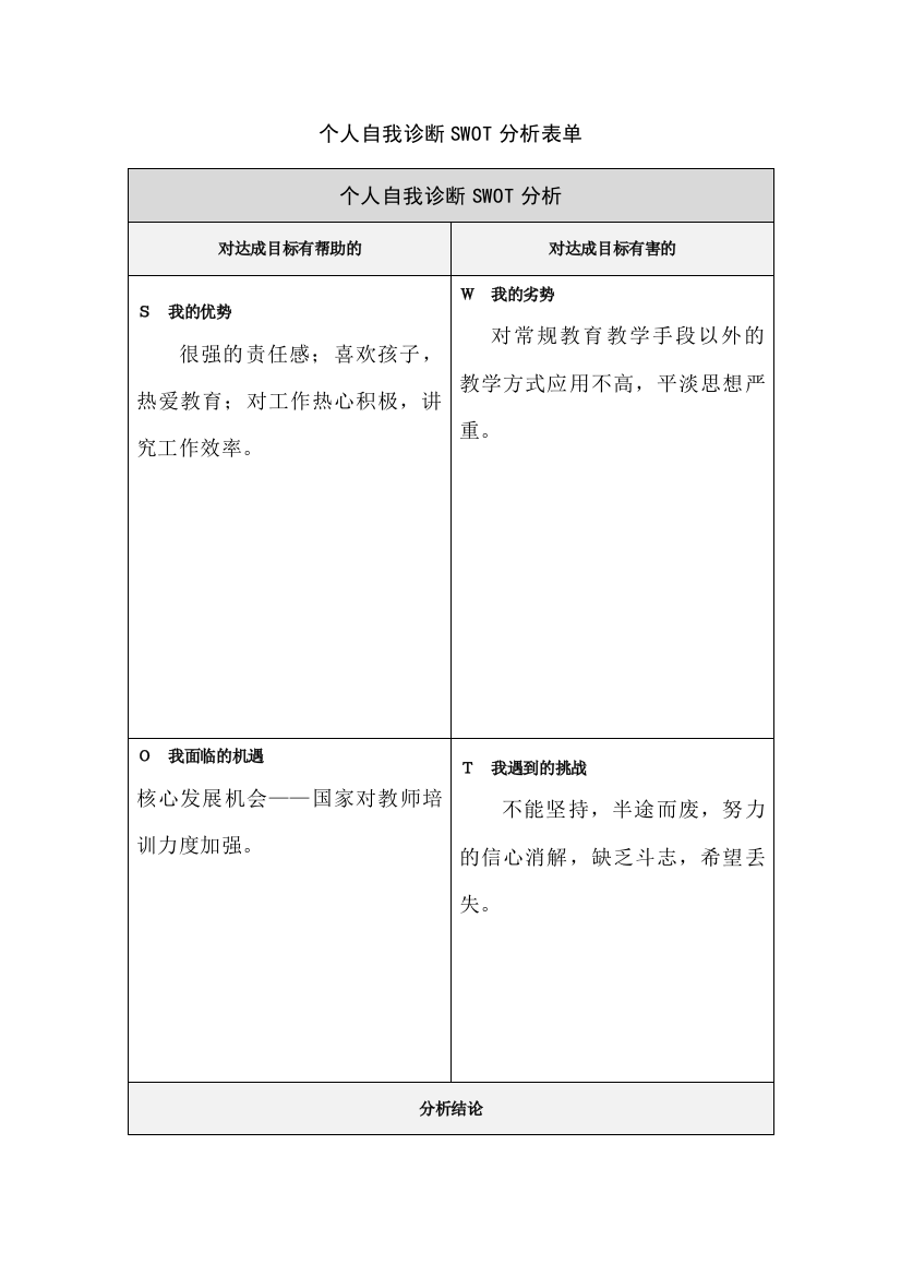 周林自我分析SWOT表