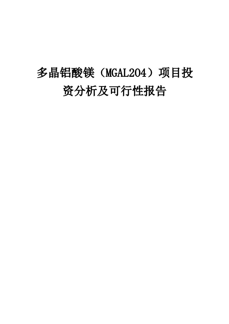 2024年多晶铝酸镁（MGAL2O4）项目投资分析及可行性报告