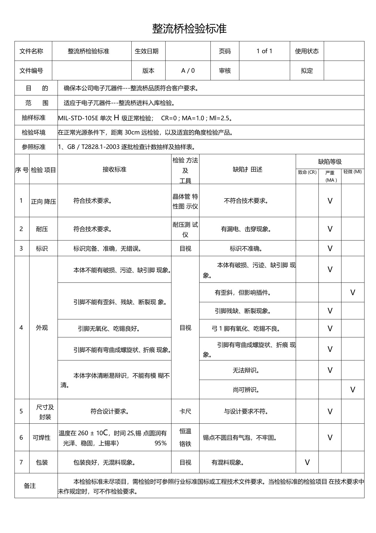 整流桥检验标准