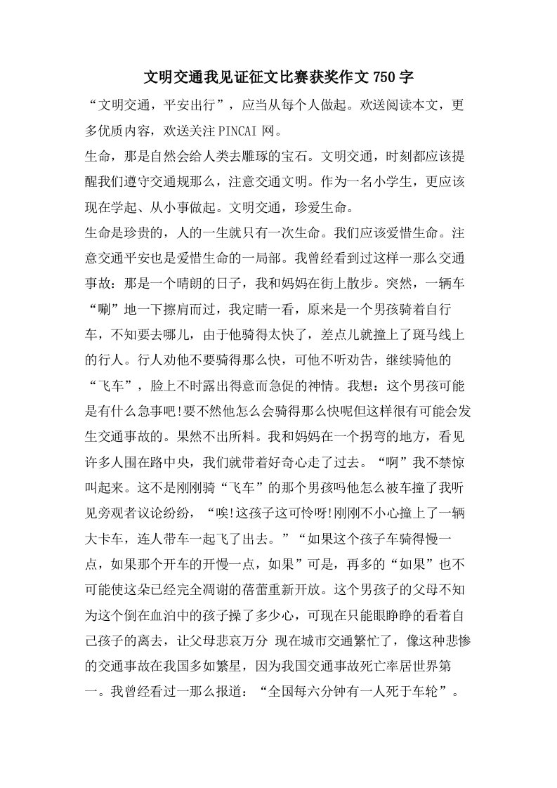 文明交通我见证征文比赛获奖作文750字