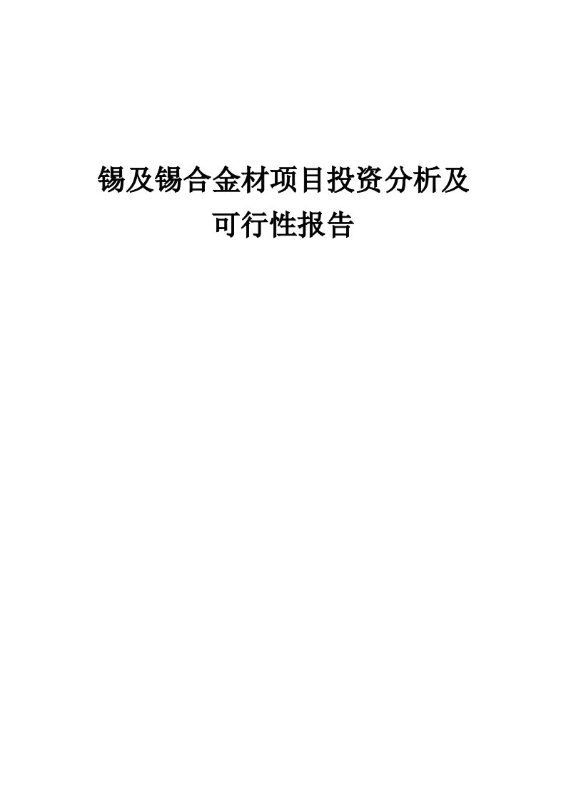 2024年锡及锡合金材项目投资分析及可行性报告