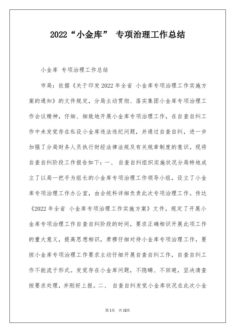 2022小金库专项治理工作总结