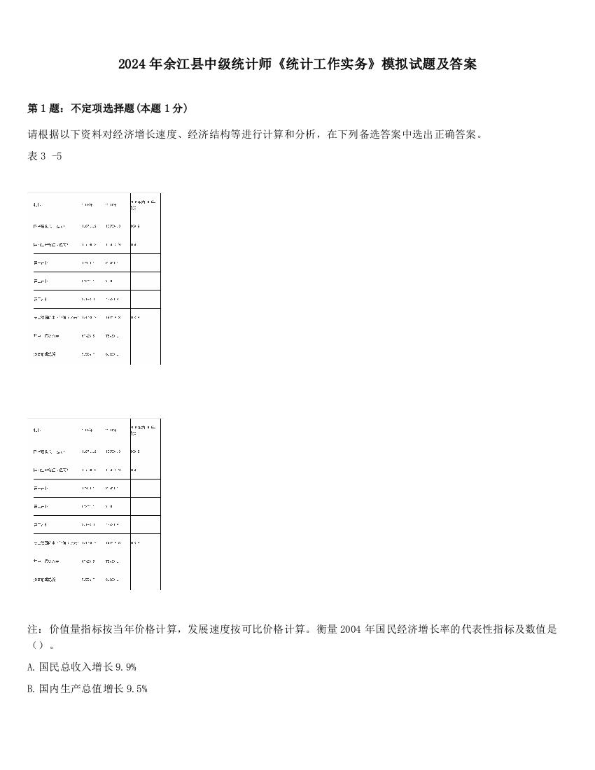 2024年余江县中级统计师《统计工作实务》模拟试题及答案