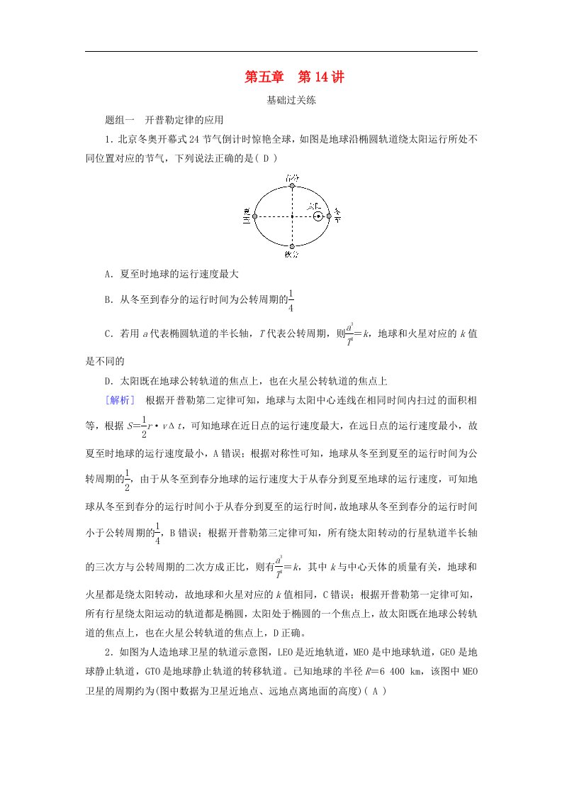 2025版高考物理一轮总复习第5章万有引力与宇宙航行第14讲万有引力定律及应用相对论提能训练