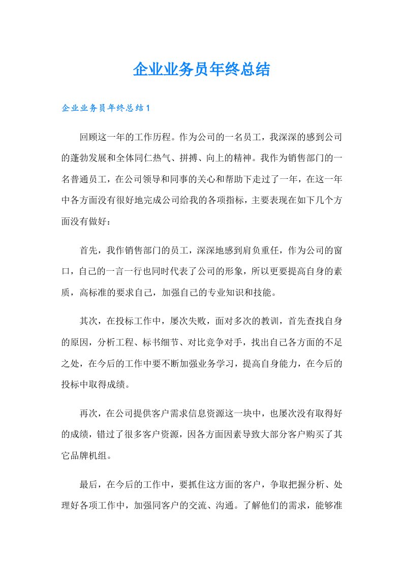 企业业务员年终总结