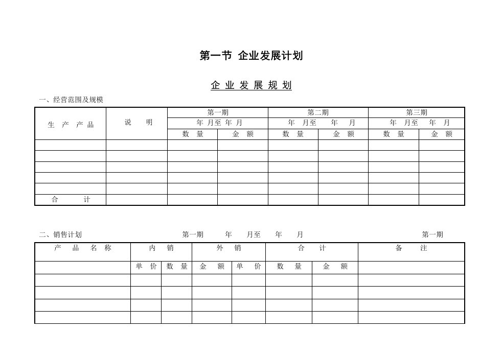 企业发展计划表(二)