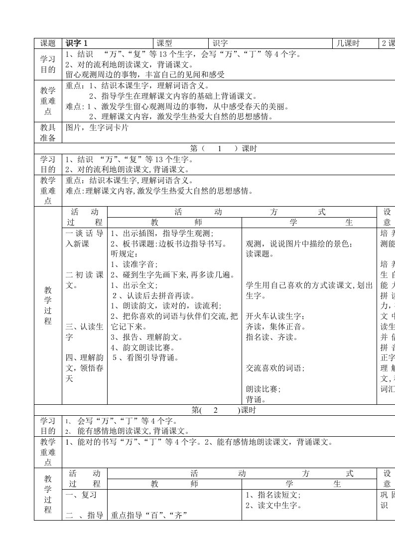 2023年小年级语文下册全册电子教案表格式