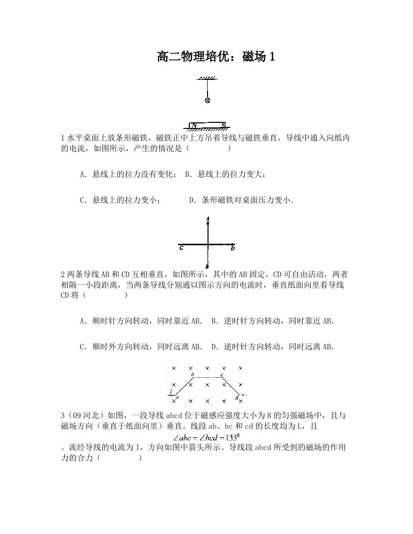 高二物理重点班培优：磁场1