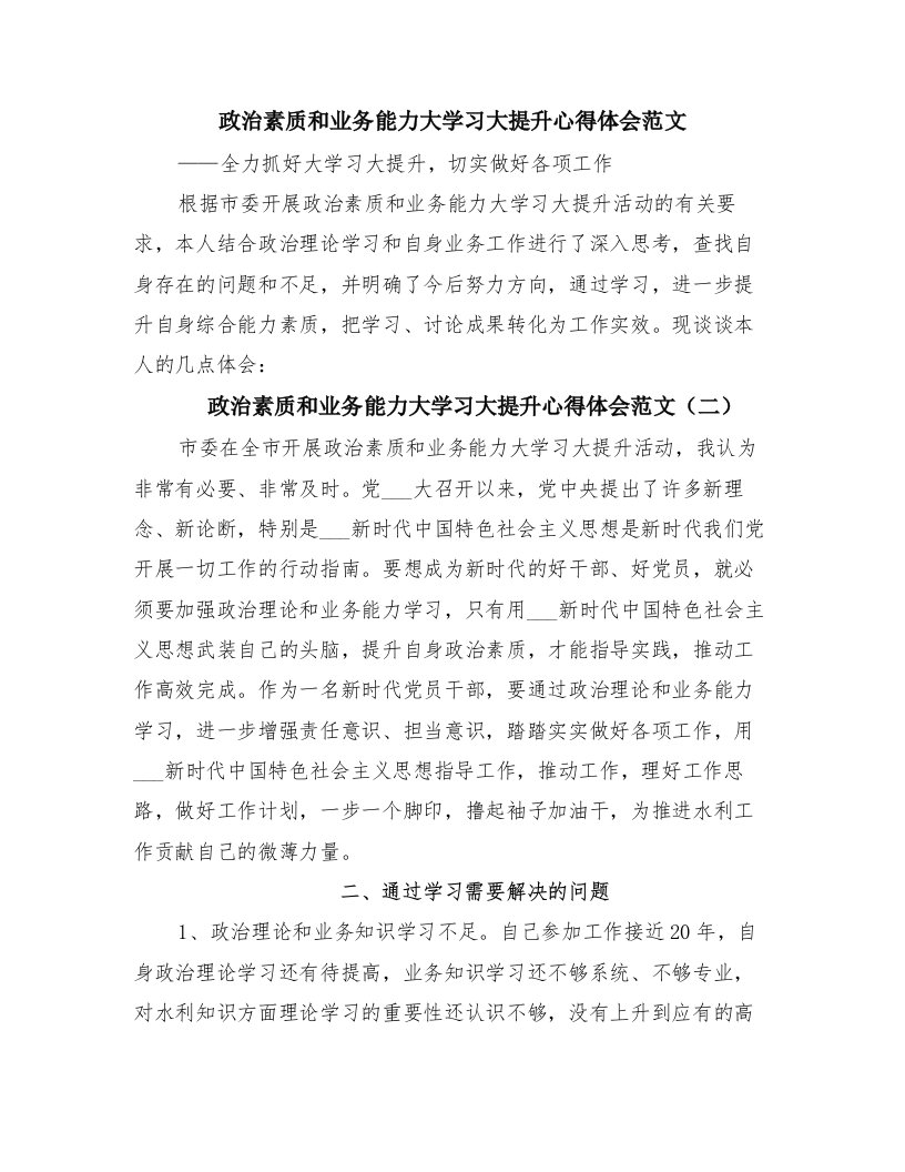 政治素质和业务能力大学习大提升心得体会范文