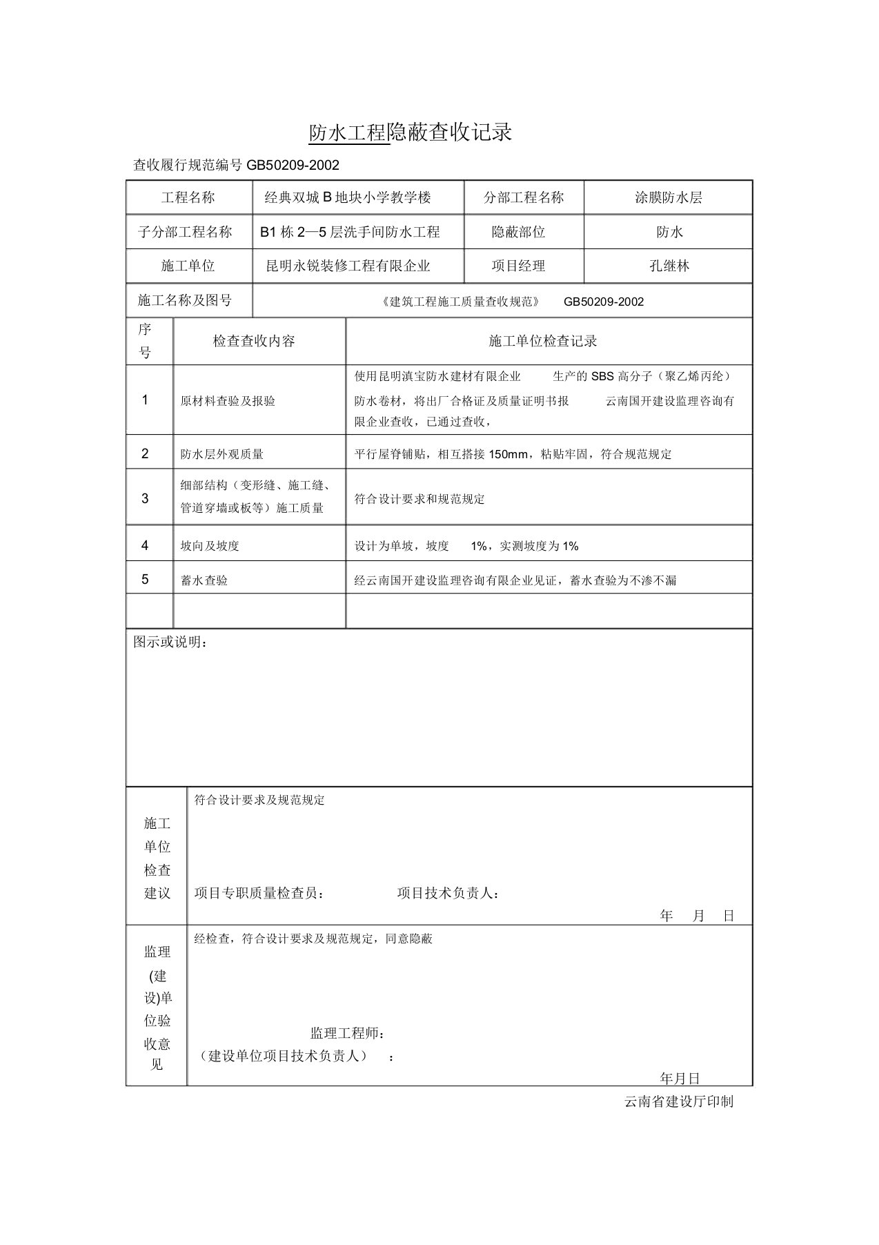 防水工程隐蔽验收记录文档