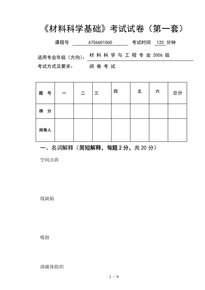 材料科学基础考试试题