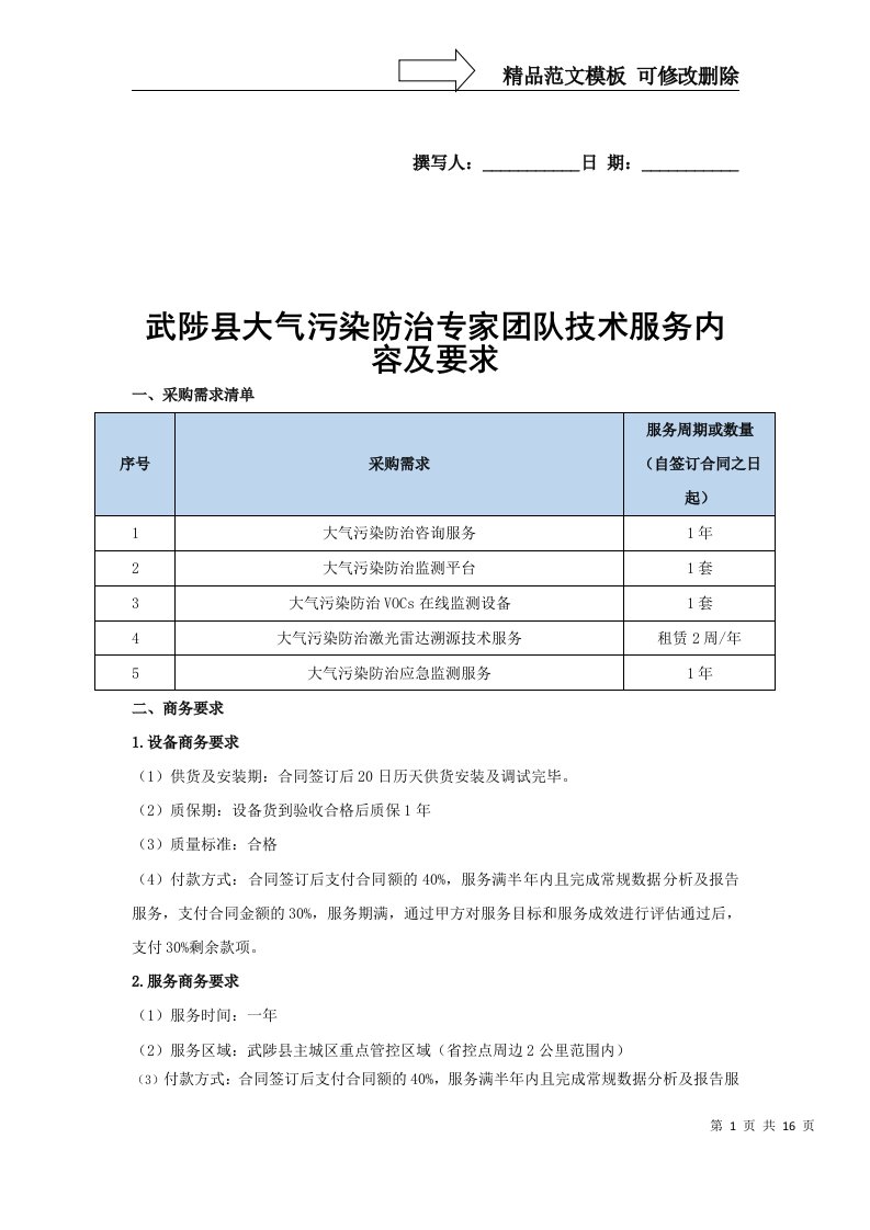 武陟县大气污染防治专家团队技术服务内容及要求