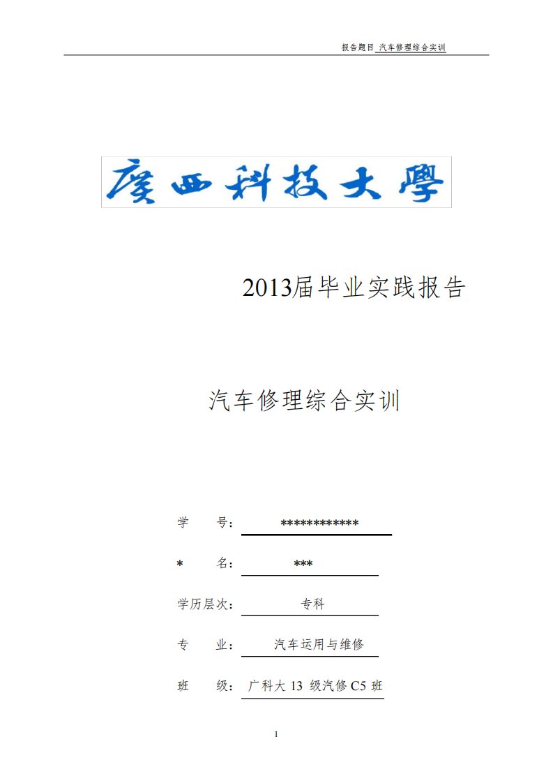 汽车运用与维修专业专科毕业实践报告(杨小豪)(1)