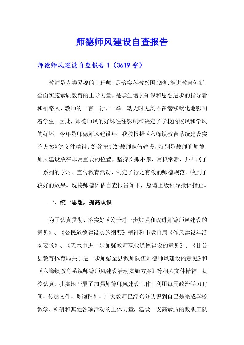 师德师风建设自查报告