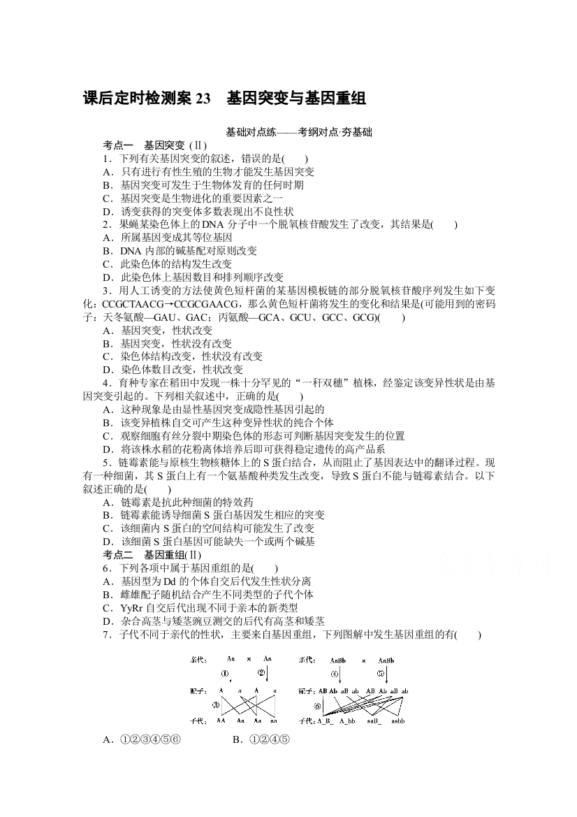 2021全国统考生物人教版一轮课后定时检测案23