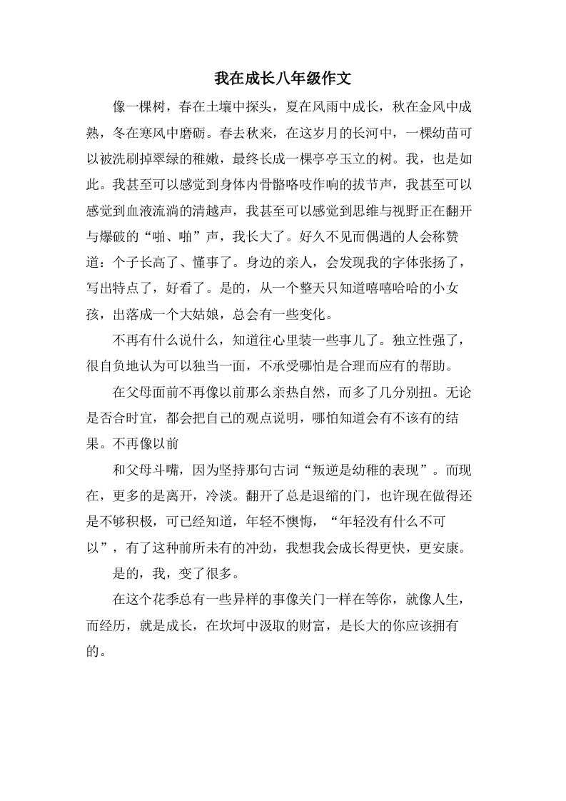 我在成长八年级作文