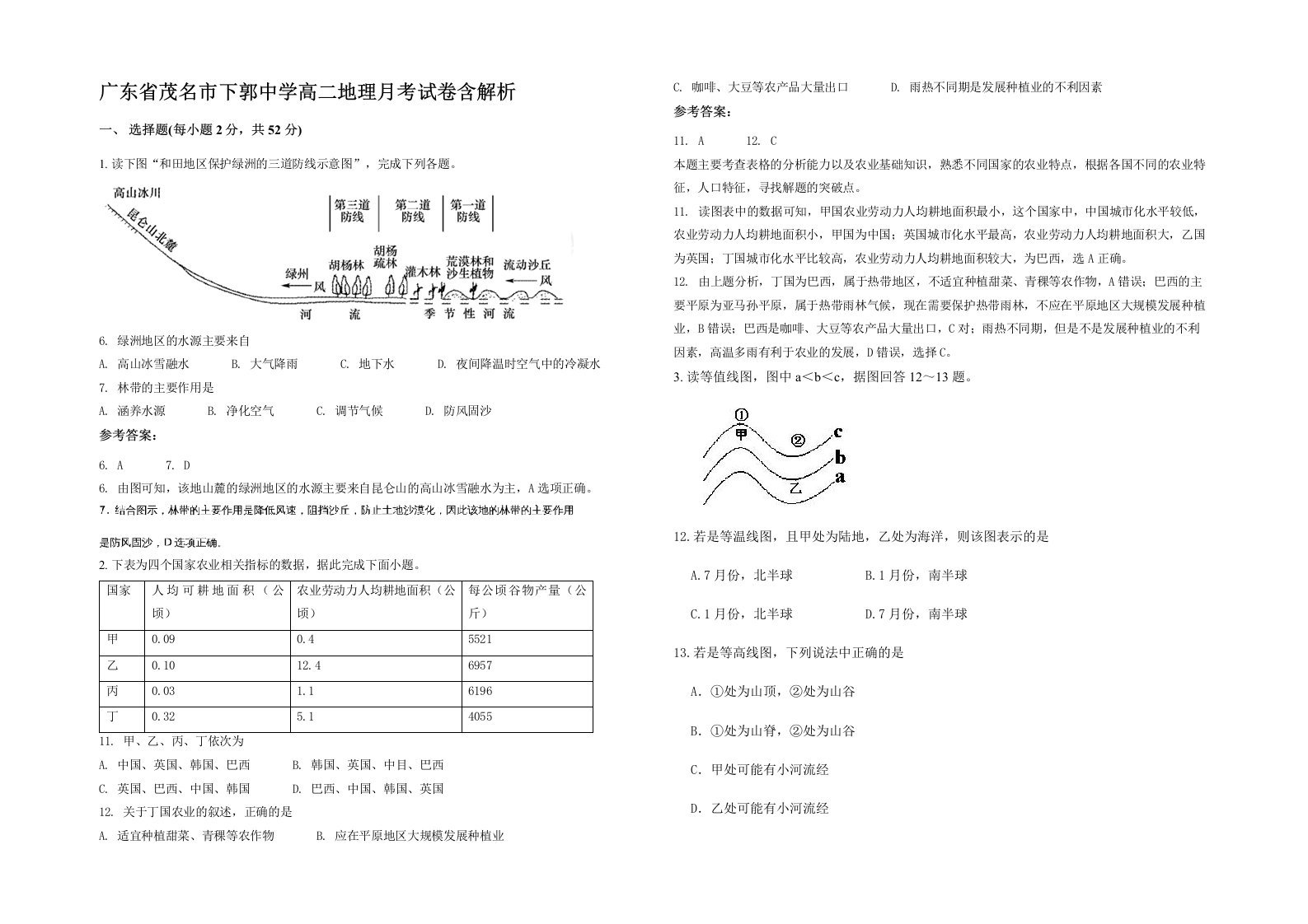 广东省茂名市下郭中学高二地理月考试卷含解析