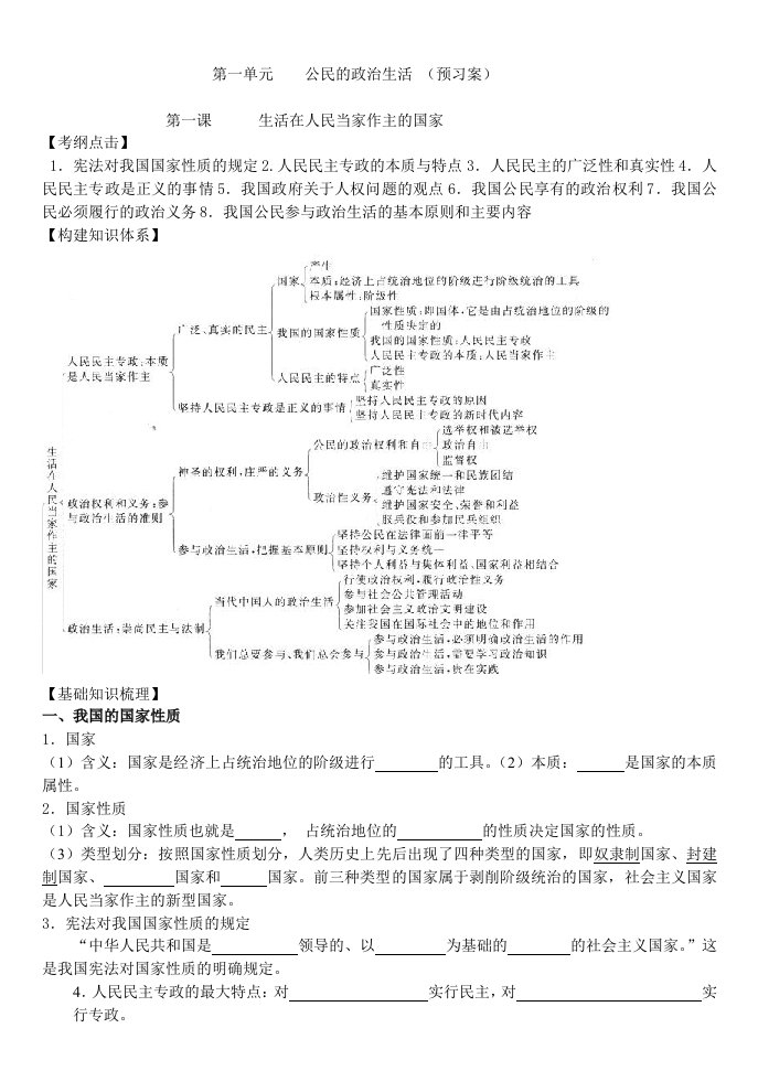 高中思想政治必修2《公民的政治生活》精品学案