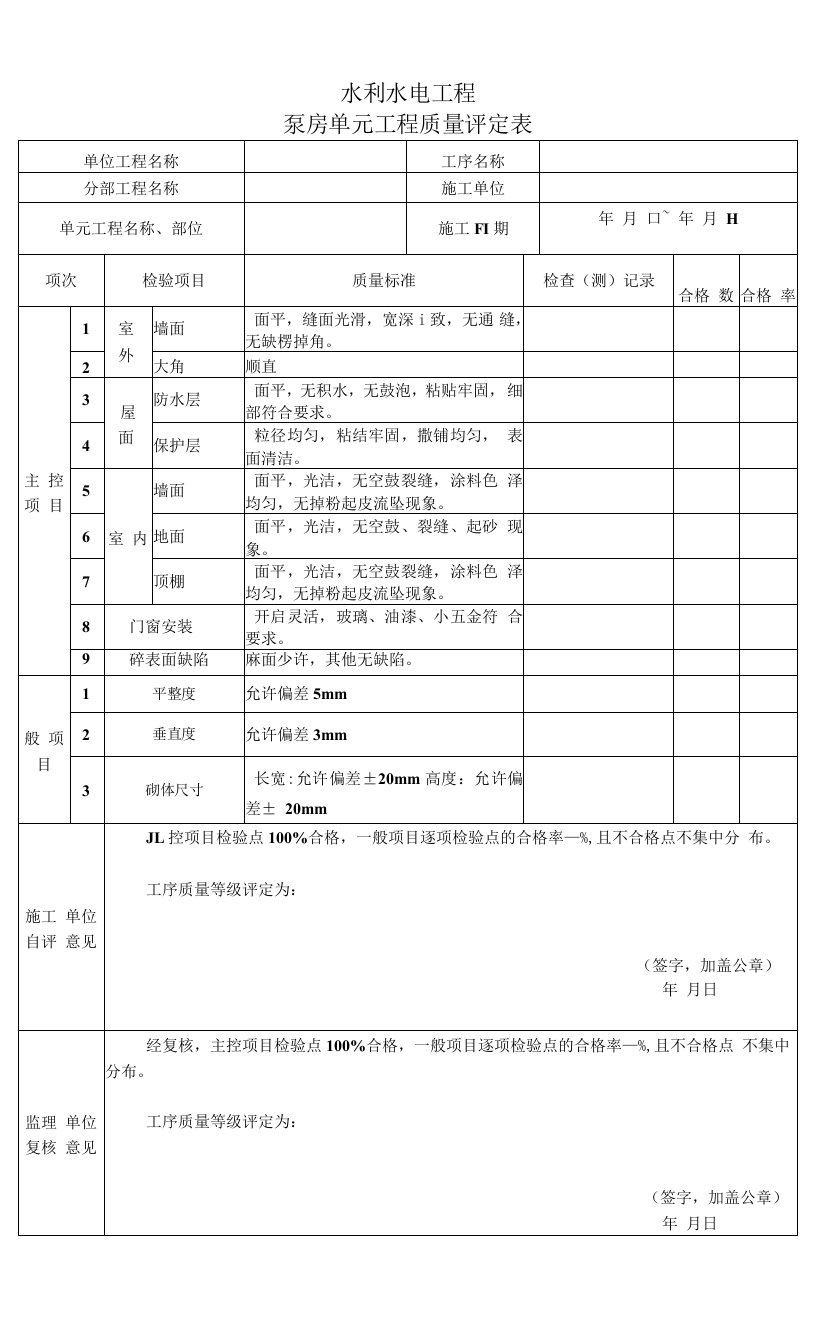 水利水电工程新增表格