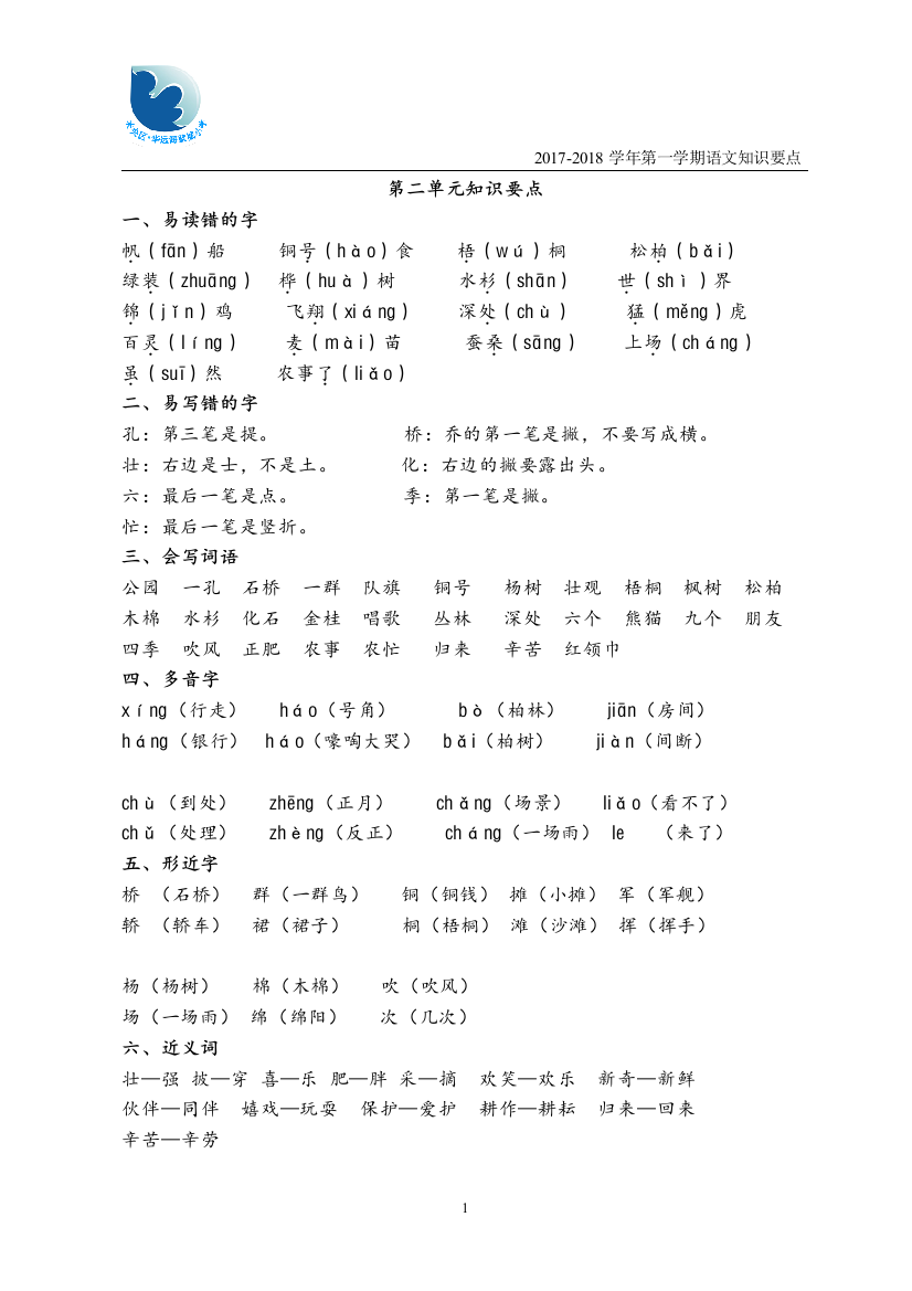 二上语文第二单元知识要点