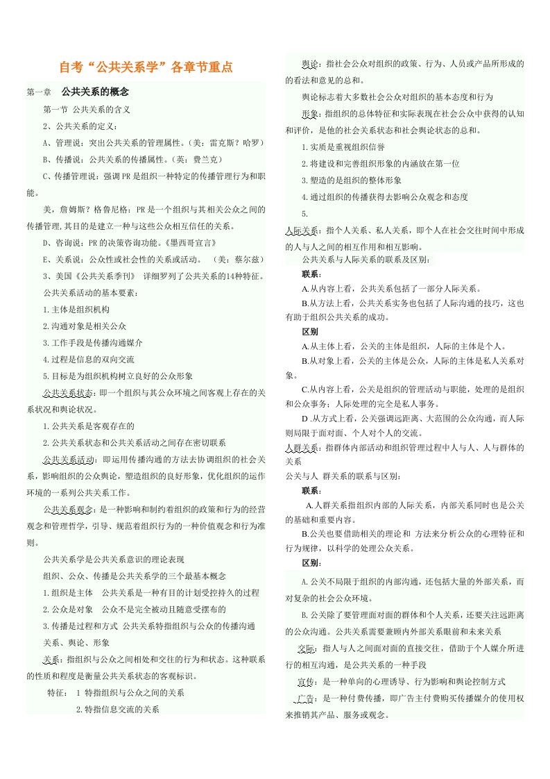 自考公共关系学复习资料