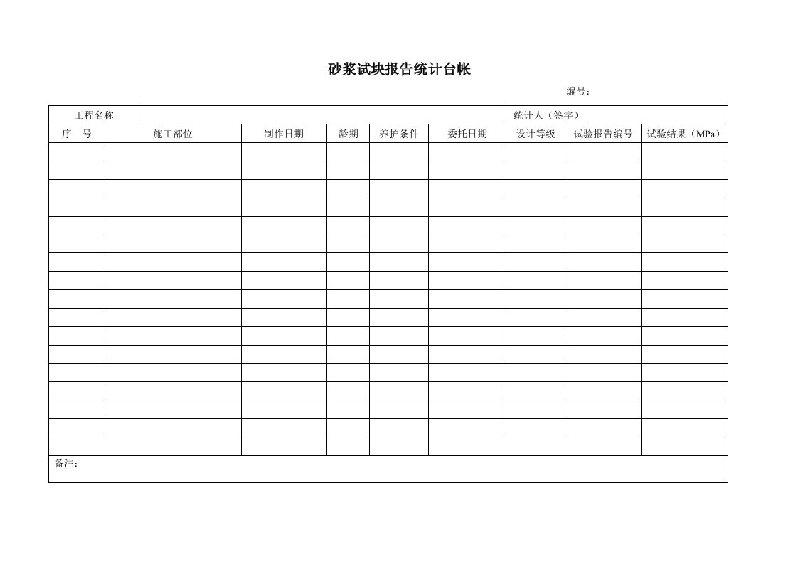 建筑资料-砂浆试块报告统计台帐