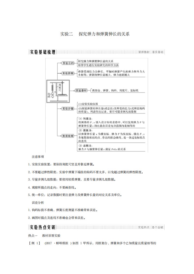 2023年版高考物理总复习第二章相互作用实验二探究弹力和弹簧伸长的关系学案