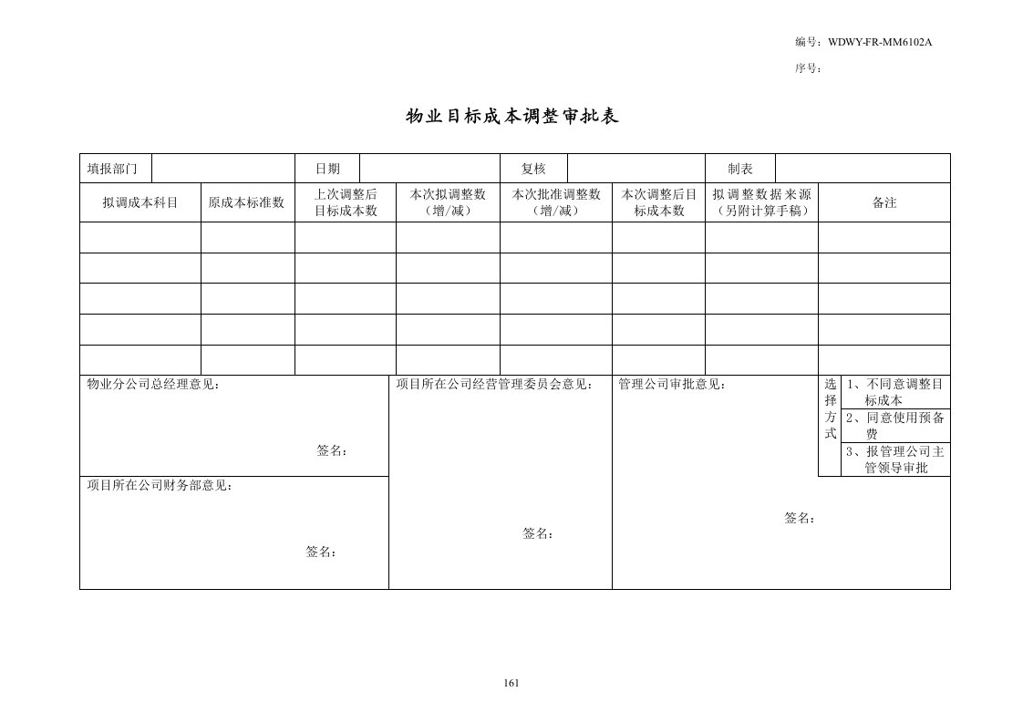 WDWY-FR-MM6102物业目标成本调整审批表--161