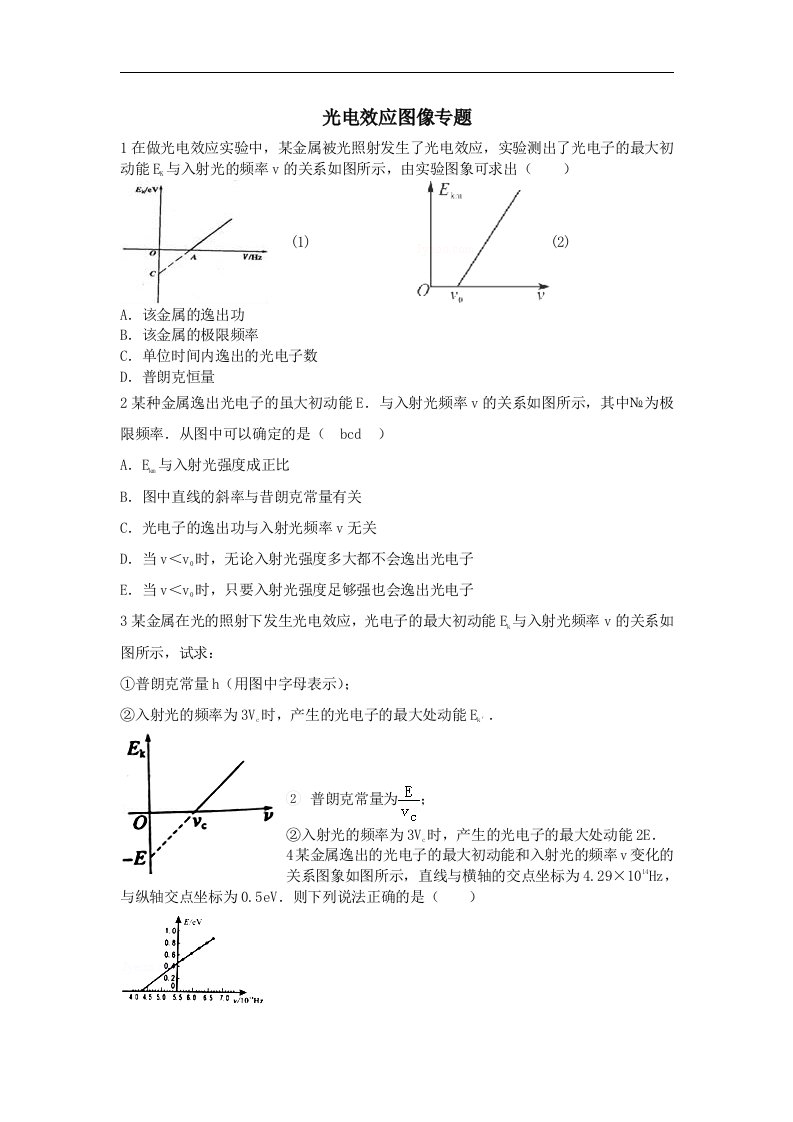 光电效应的图像问题