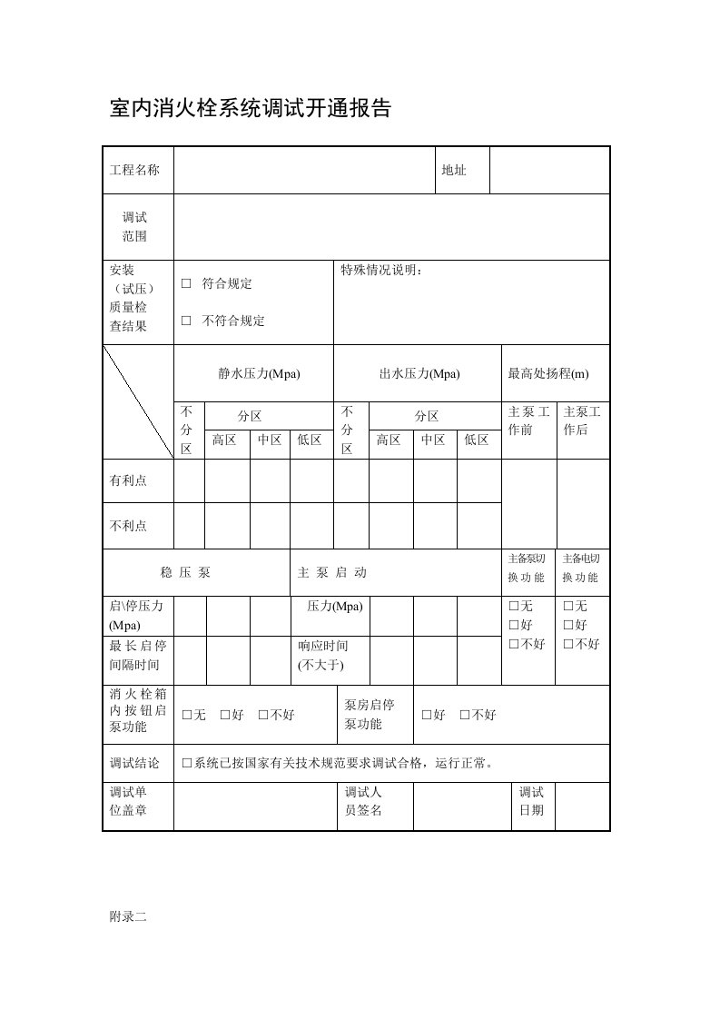 建筑消防系统调试开通报告