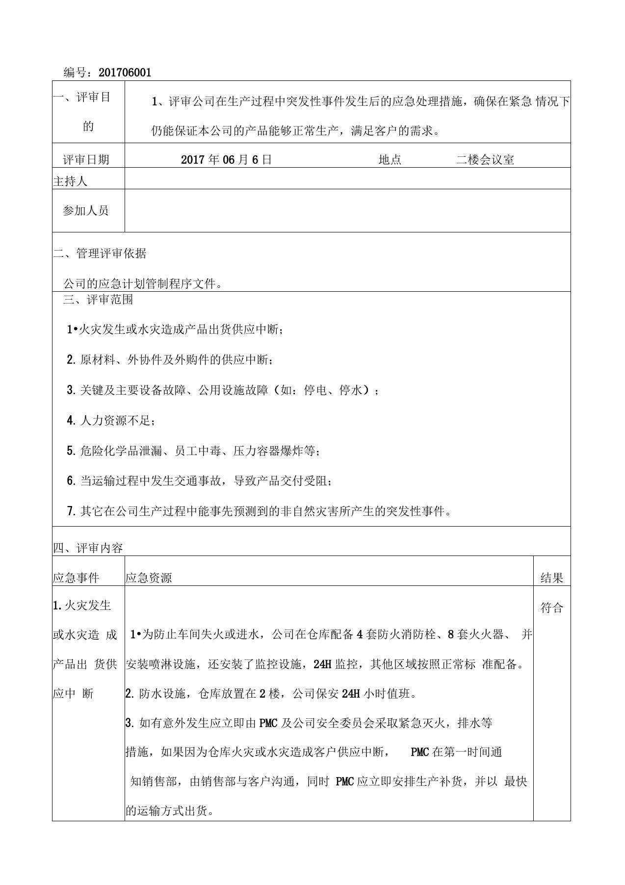 IATF16949-2016应急计划评审报告