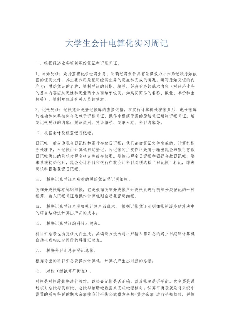 总结报告大学生会计电算化实习周记