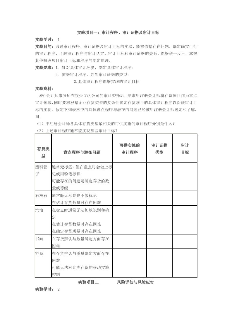 实验项目一审计程序、审计证据及审计目标