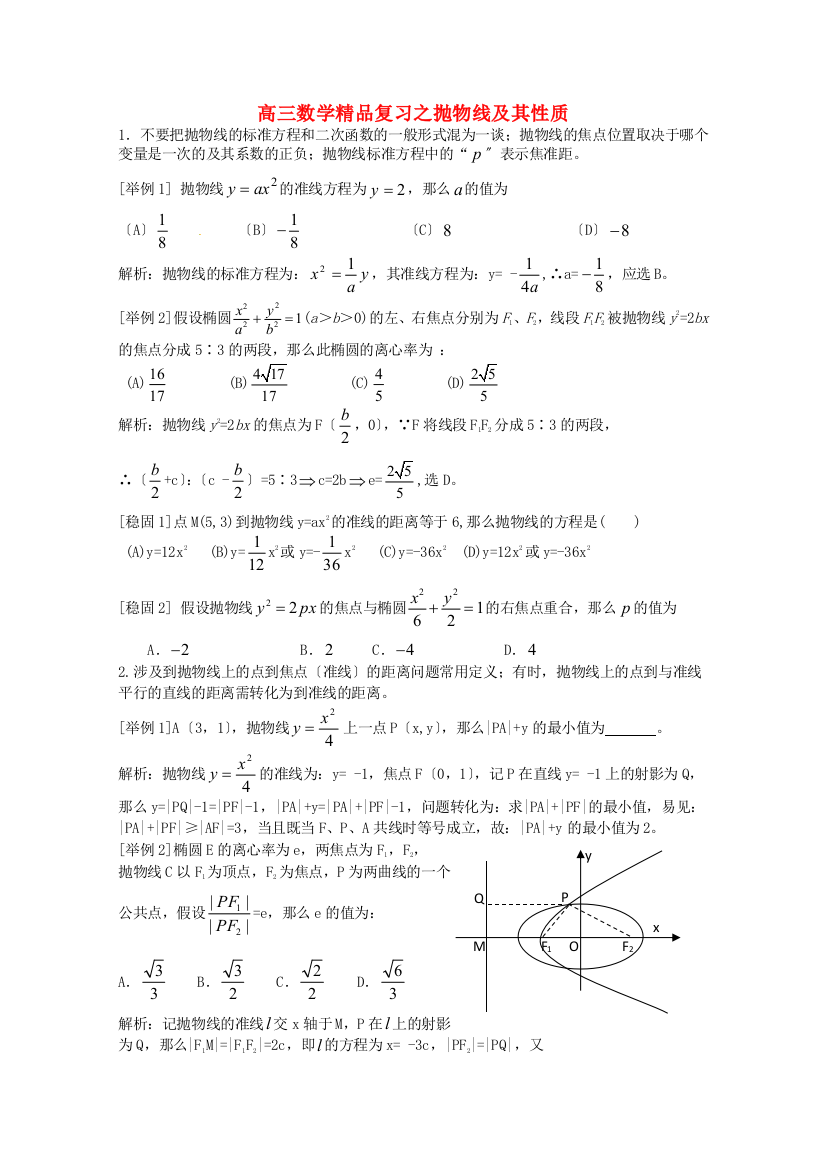 （整理版）高三数学精品复习之抛物线及其性质2